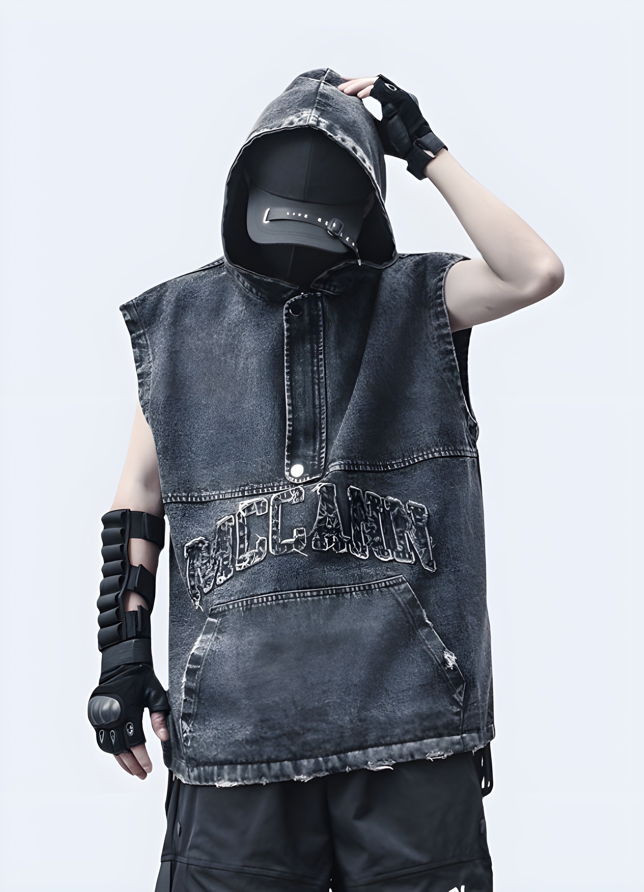トップス VIAVANDA DISTORTION HOODIE TANK TOP VIAVANDA DISTORTION HOODED TANK TOP ベージュ VIAVANDA