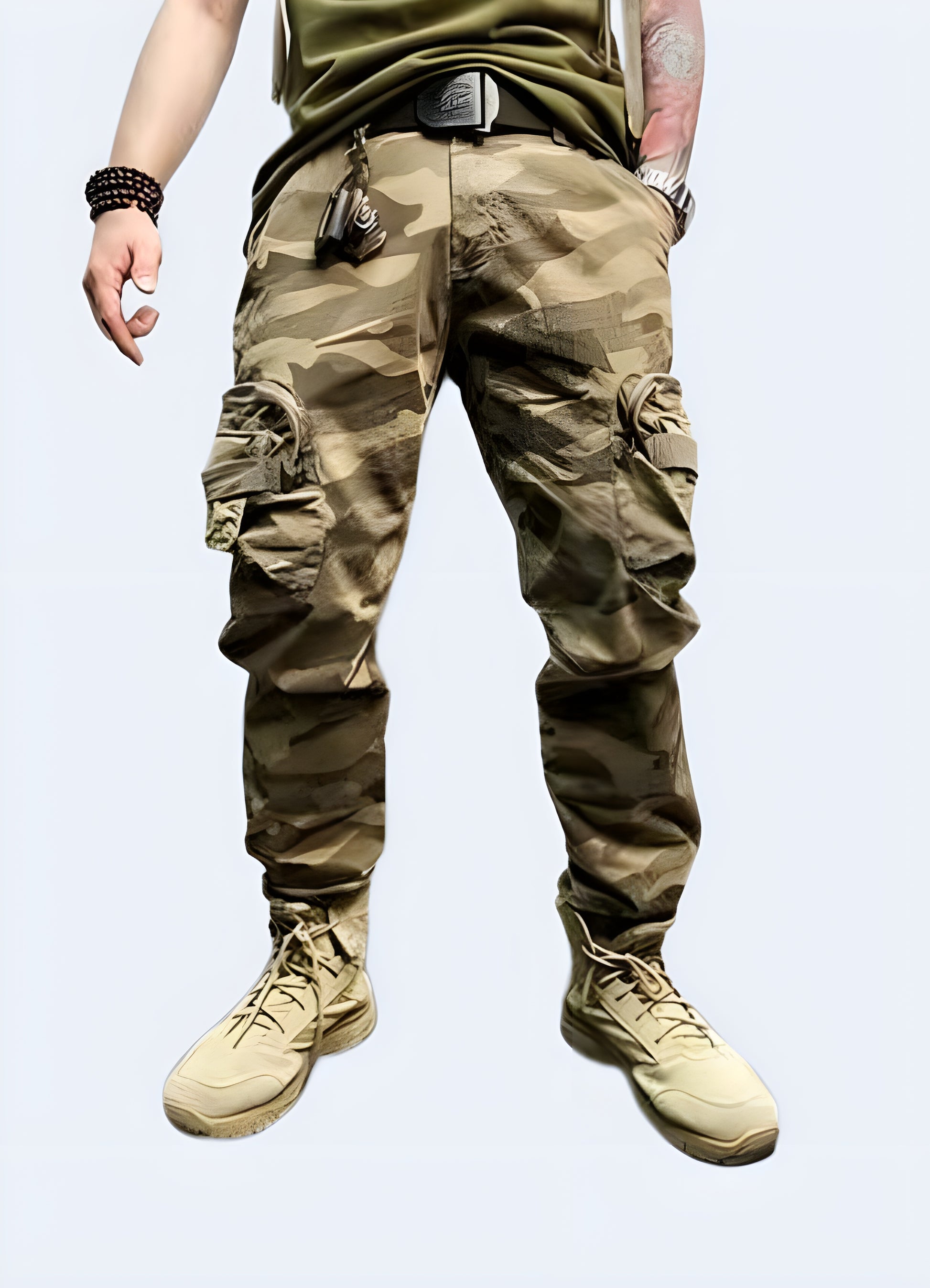 Multiple pockets on both sides camo cargo pants baggy yellow.