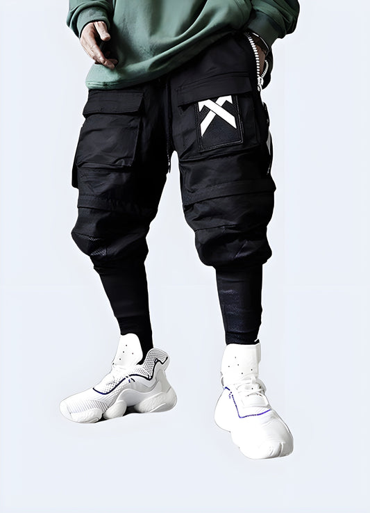 Futuristic techwear sweatpants multiple pocketsblack.