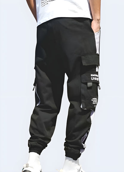 Multiple pockets on the side purple techwear pants.