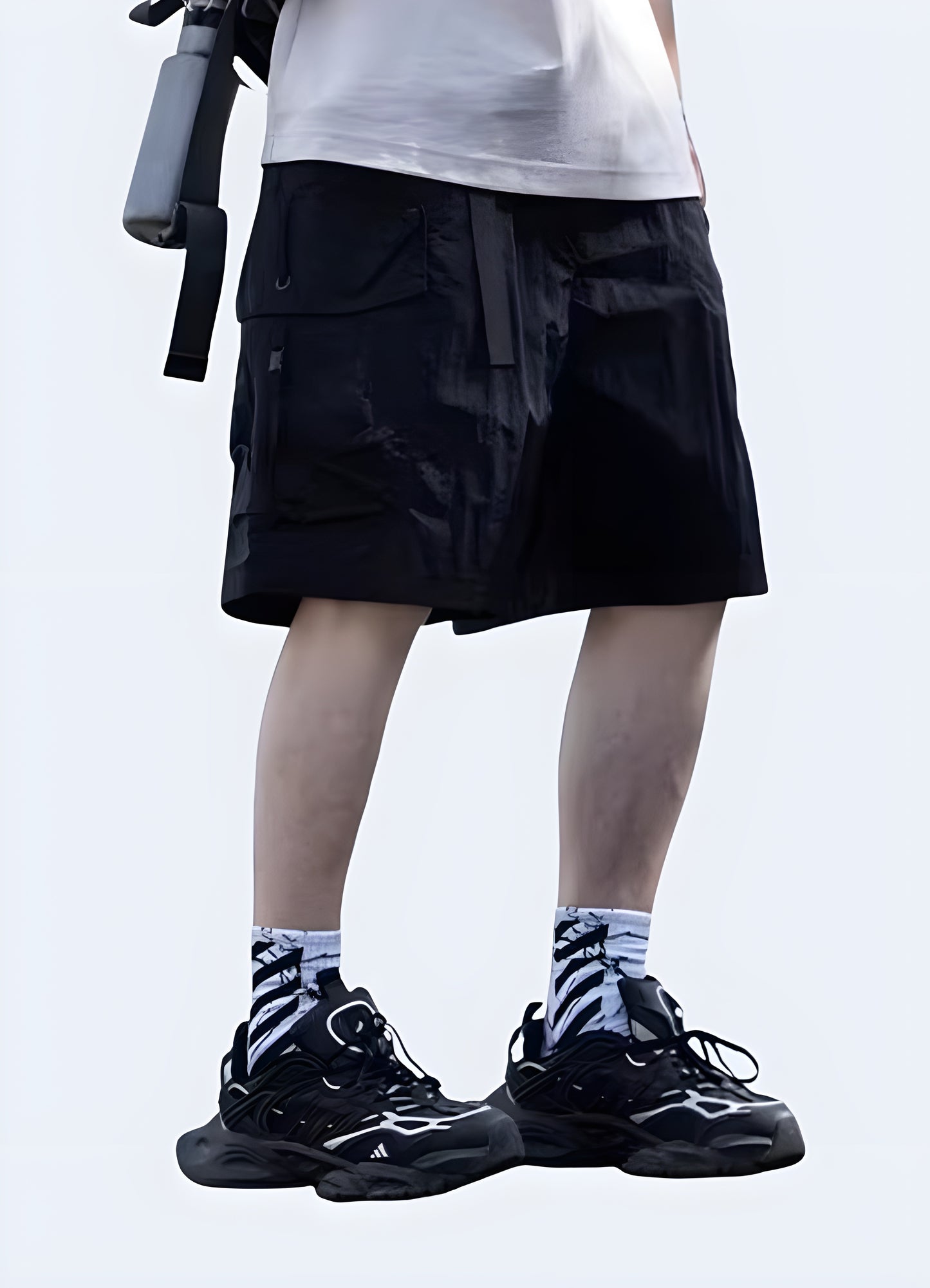 These street shorts are designed with a detachable first layer samurai printed denim shorts black.