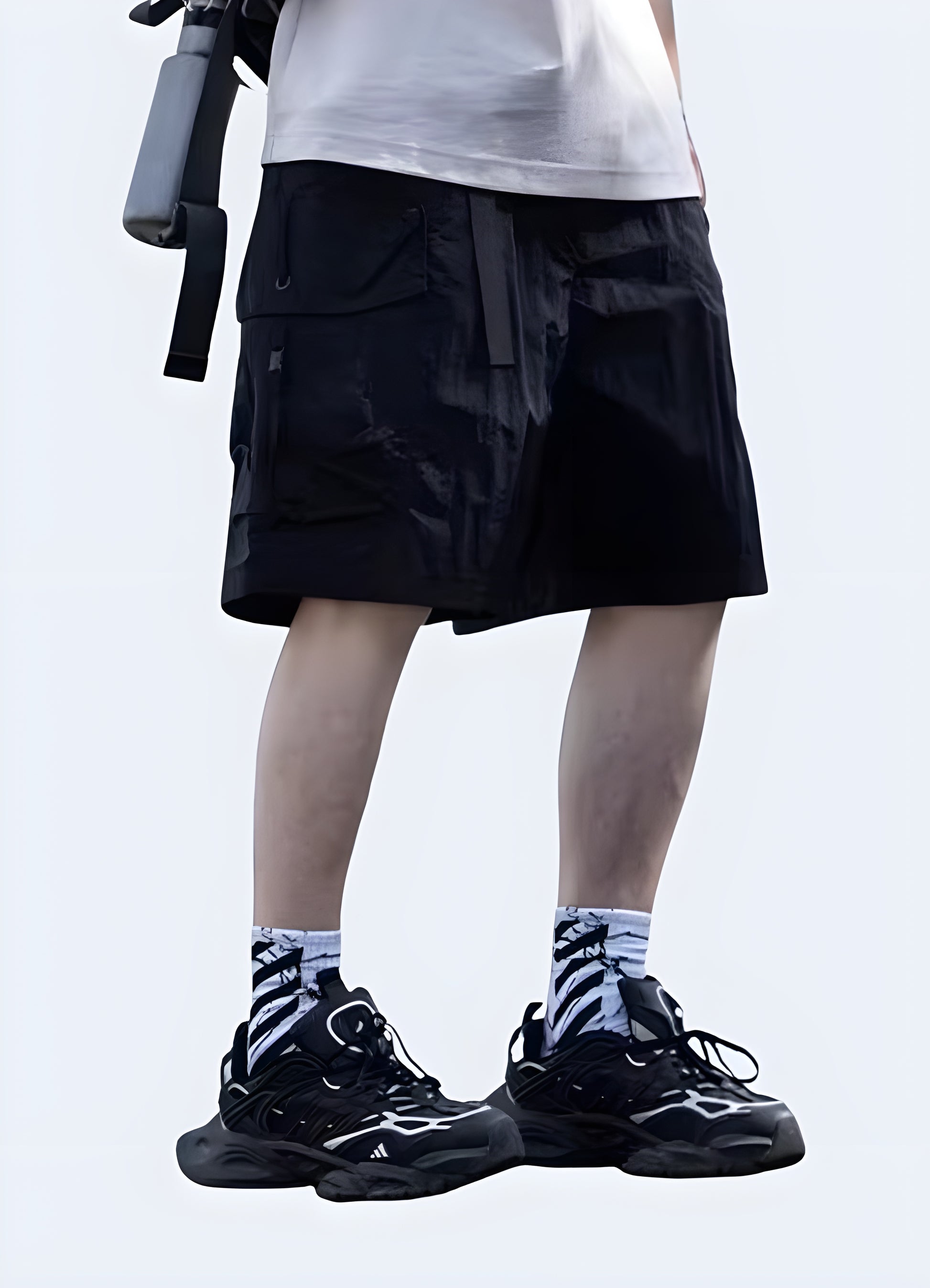 These street shorts are designed with a detachable first layer samurai printed denim shorts black.