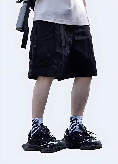 These street shorts are designed with a detachable first layer samurai printed denim shorts black.