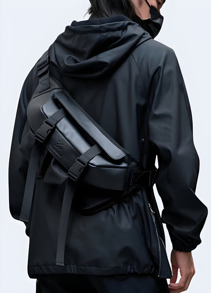 Magnetic snap closure unisex streetstyle sling bag streetwear.