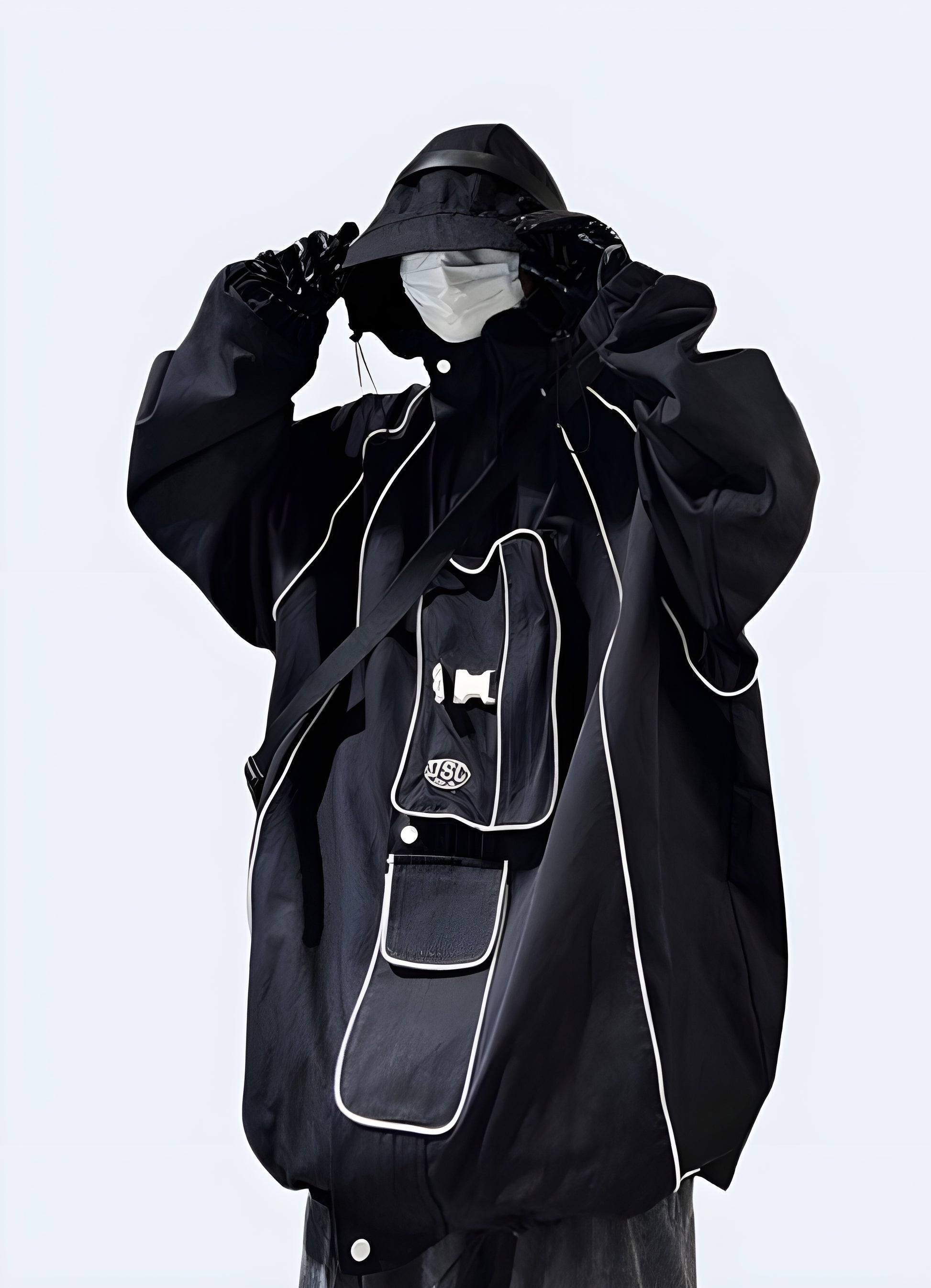 Adjustable hood multiple pockets decoration tactical poncho.