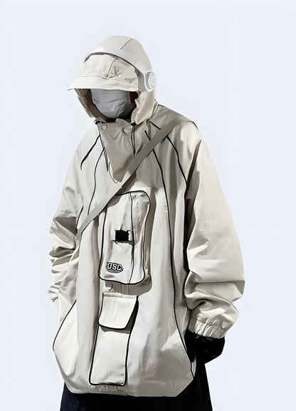 Tactical poncho white oversized poncho hoodie style.