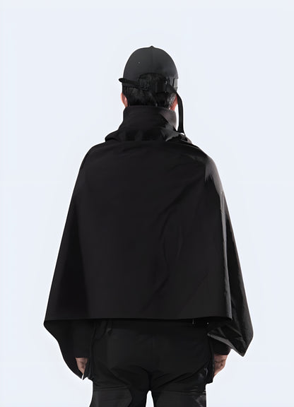 Adjustable straps create customized fit techwear cloak.