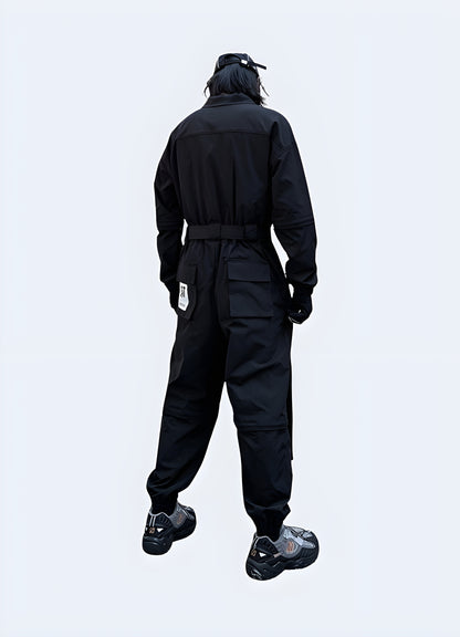 Multi-pocket techwear workwear coveralls equally suited.