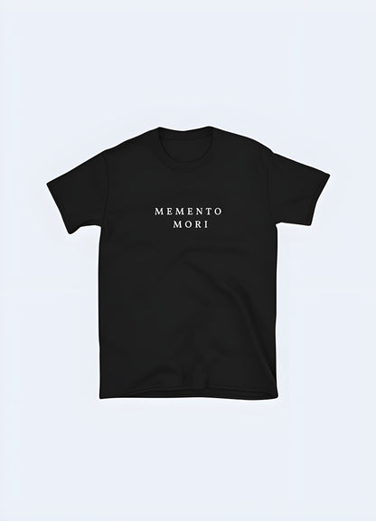 The memento mori phrase is tastefully emblazoned across the shirt.