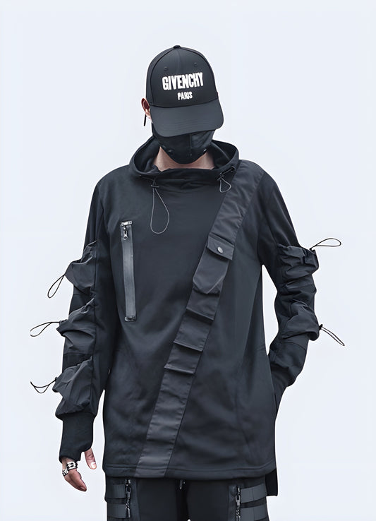 Breathable lightweight black tactical hoodie.