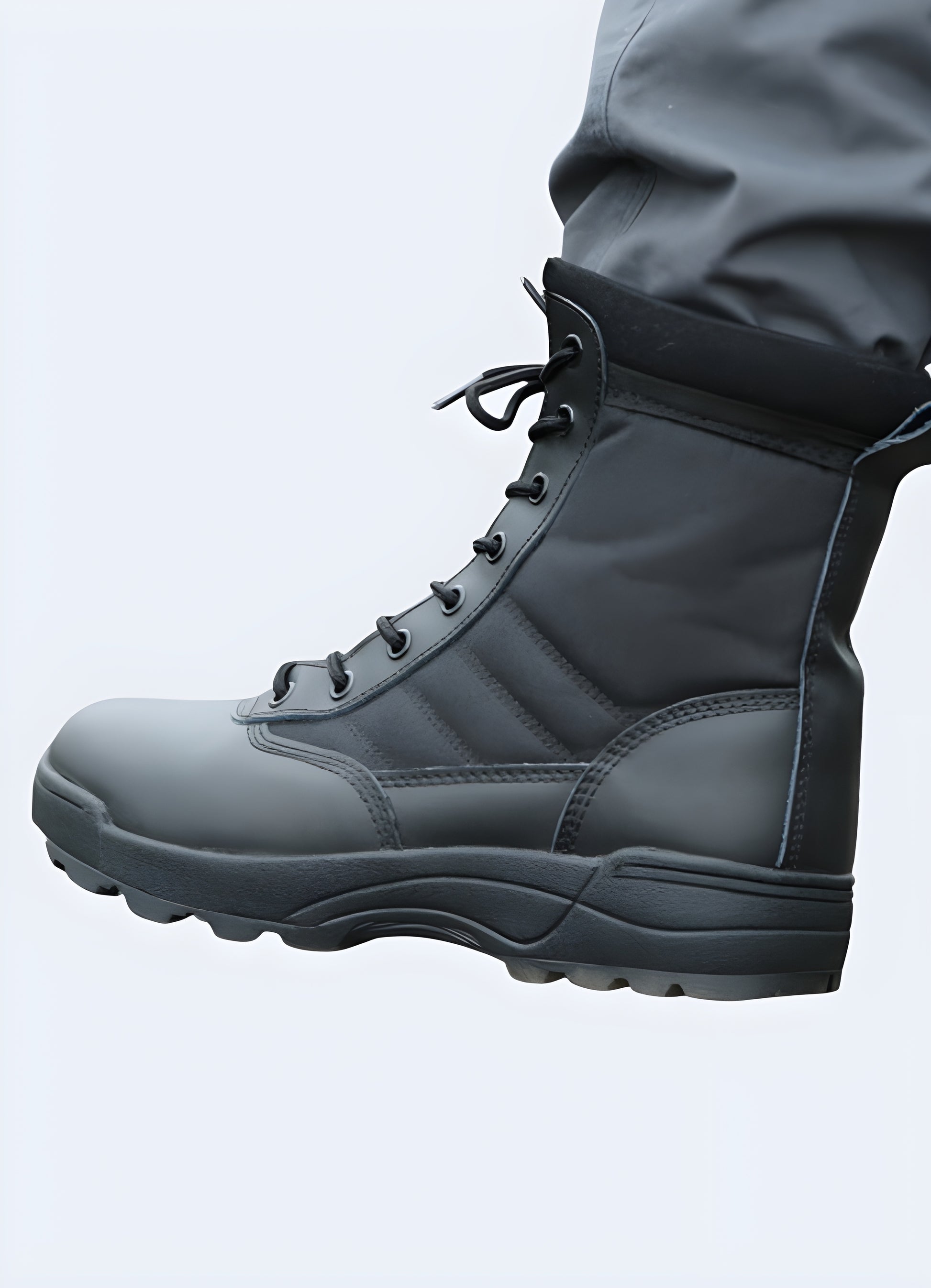 Black tactical side zip boots special forces, police, swat, military.