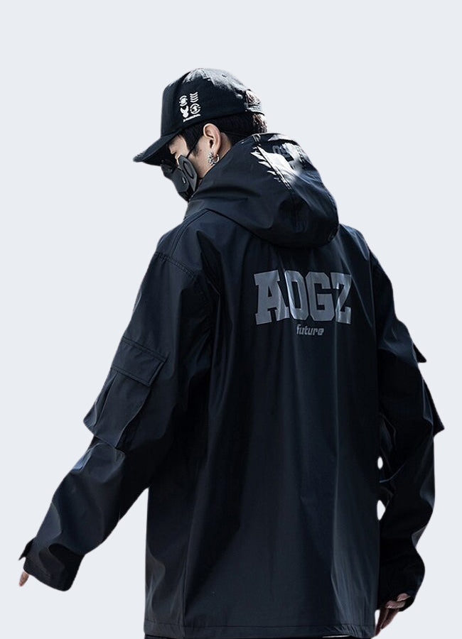 Black Techwear Windbreaker in action, highlighting its functionality and urban aesthetic.