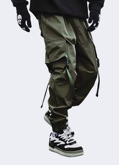 Rich forest dark green cargo pants back view.