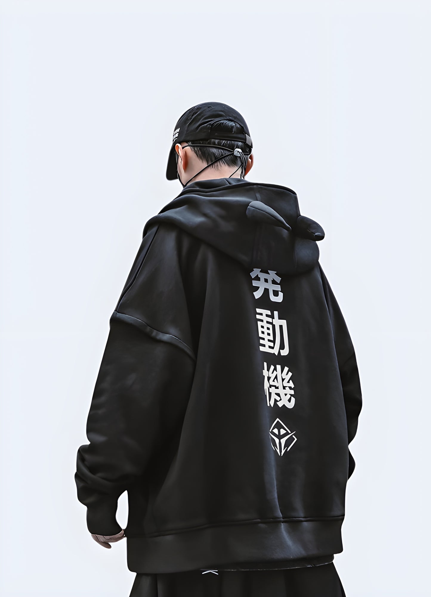 Dark wear, japanese streetwear, urban style demon horn hoodie.