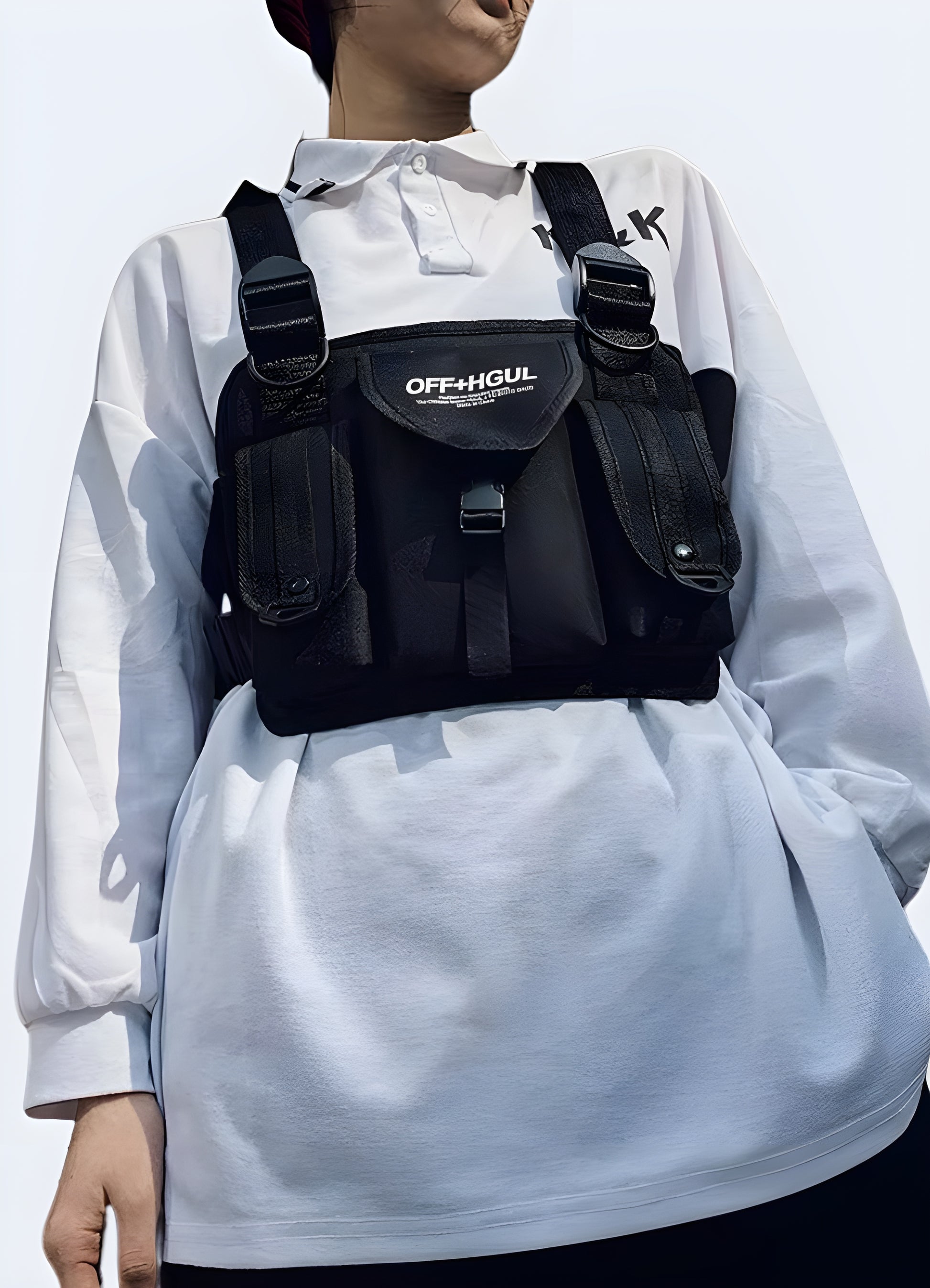 Men wearing fanny pack vest front view.