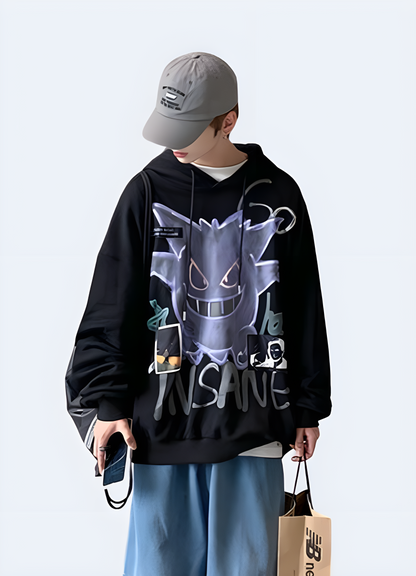 Oversized Gengar graphic print hoodie black.