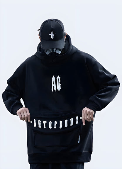 Black hoodie with inverse cross print goth hoodie front view.