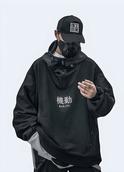 Experience pure luxury in this oversized japanese techwear hoodie.