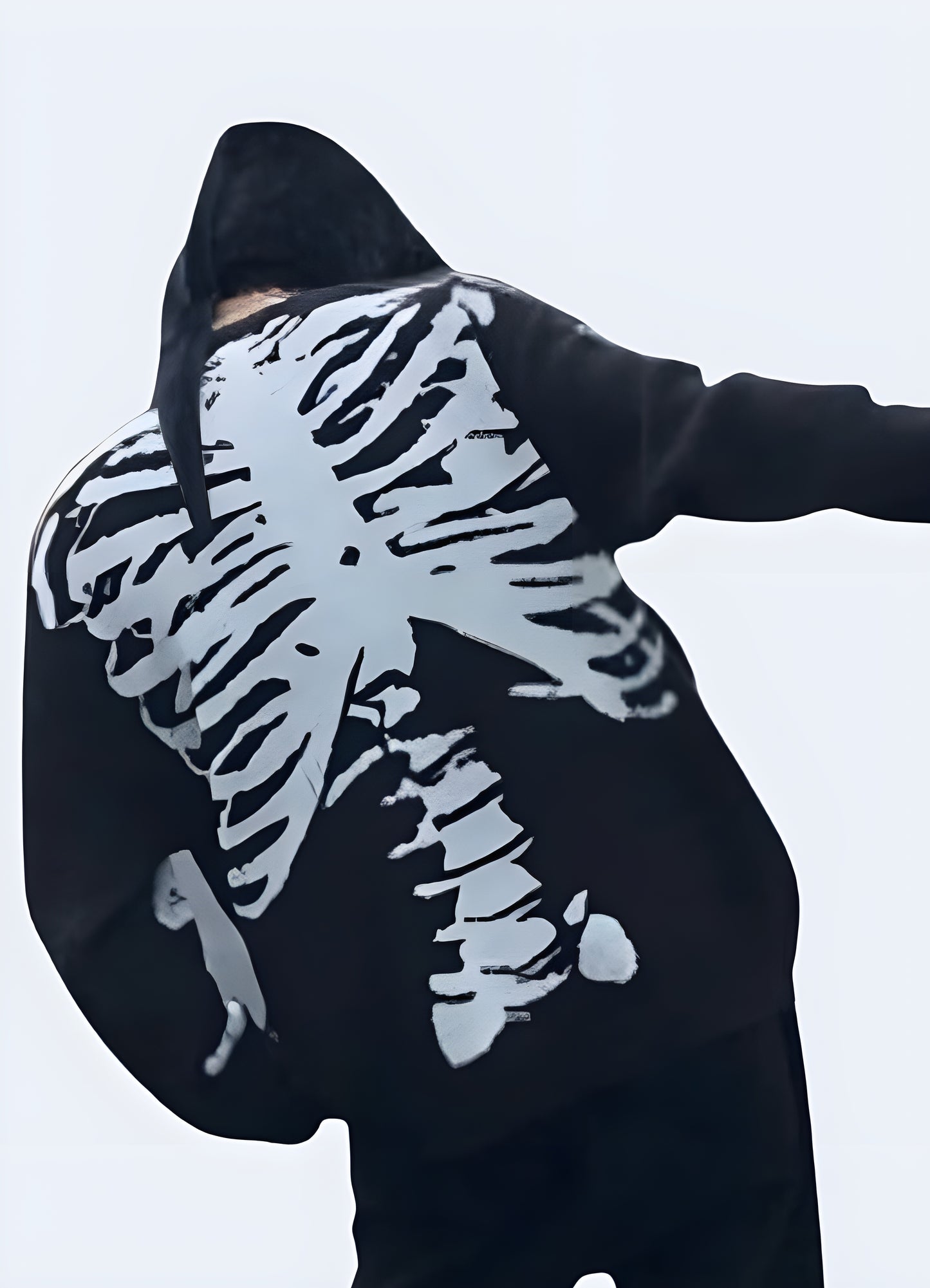 O-Neck collar style skeleton sweater black back view.