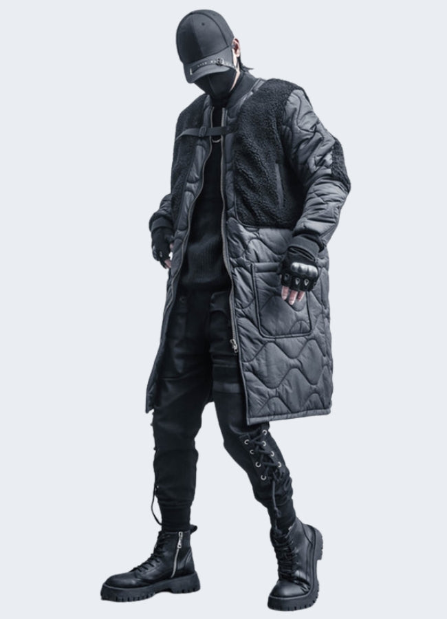 Black men wearing streetwear sherpa jacket life view.