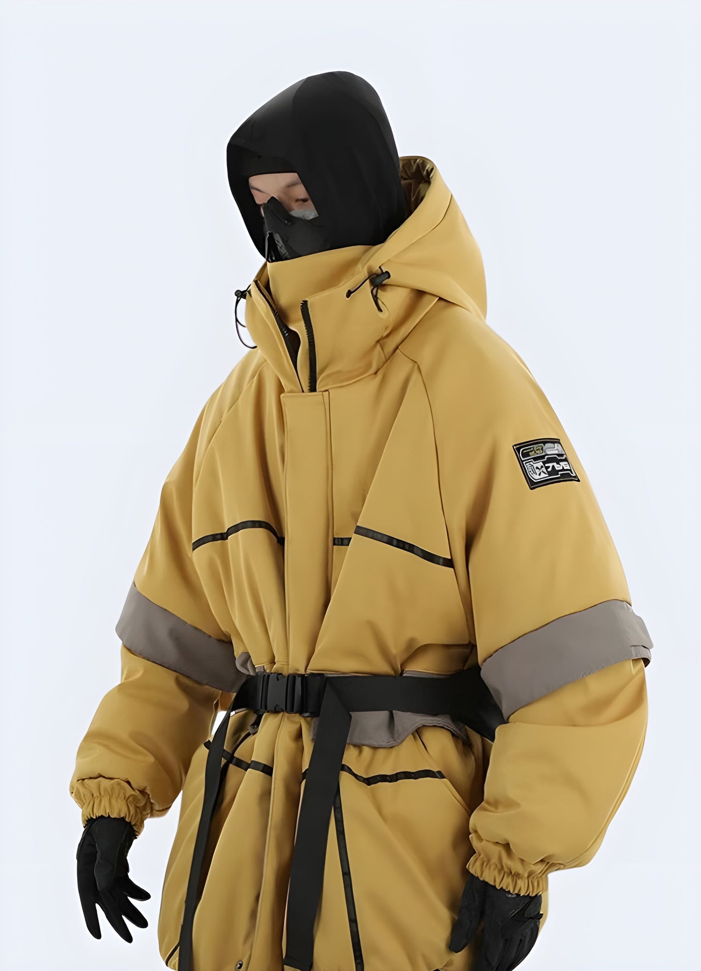 Men wearing yellow tactical jacket front view.