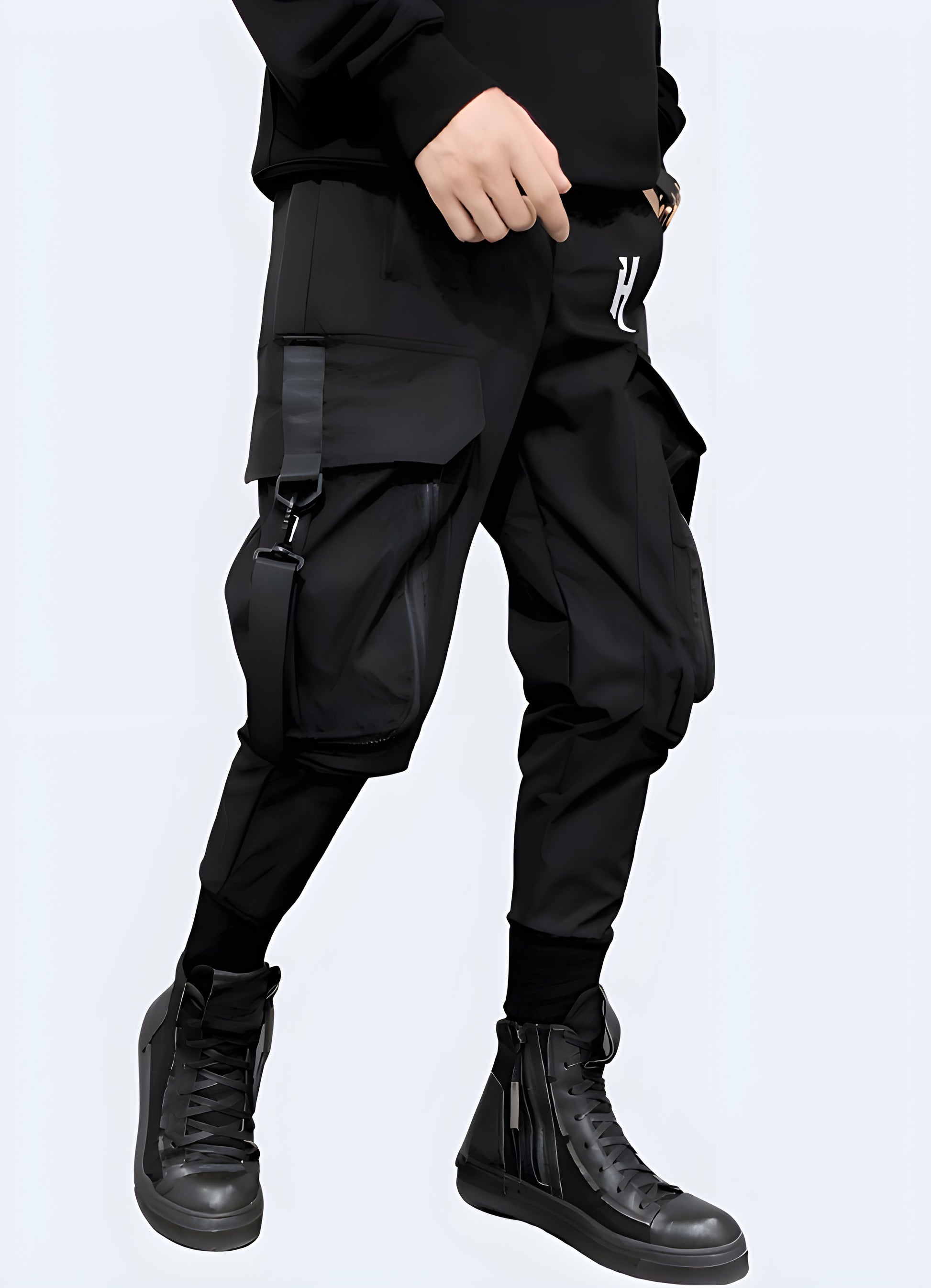 Classic dark cargo pants, crafted from durable fabric for long-lasting wear.
