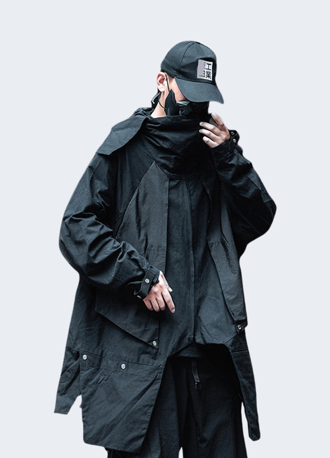 A men wearing Japanese Anorak black with a unique design.
