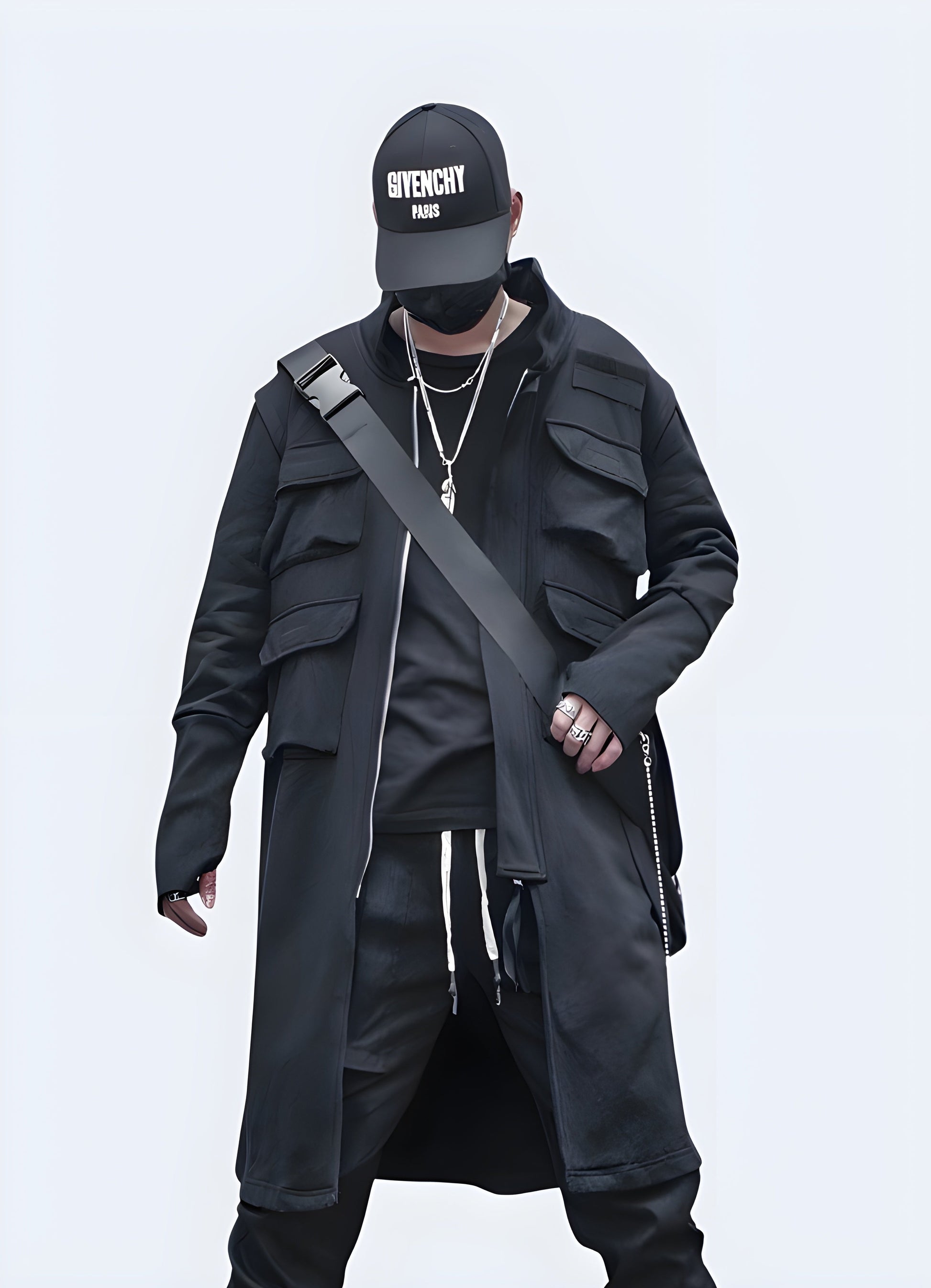 Embrace the urban ninja aesthetic with the techwear long coat.