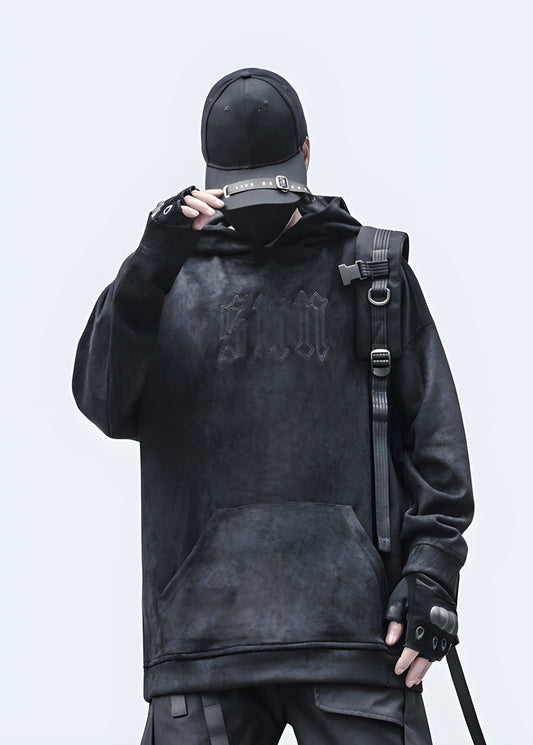 Embrace the charm of worn-in comfort with this oversized vintage black hoodie.