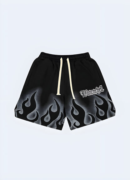 Cotton shorts with flame graphics black urban style.