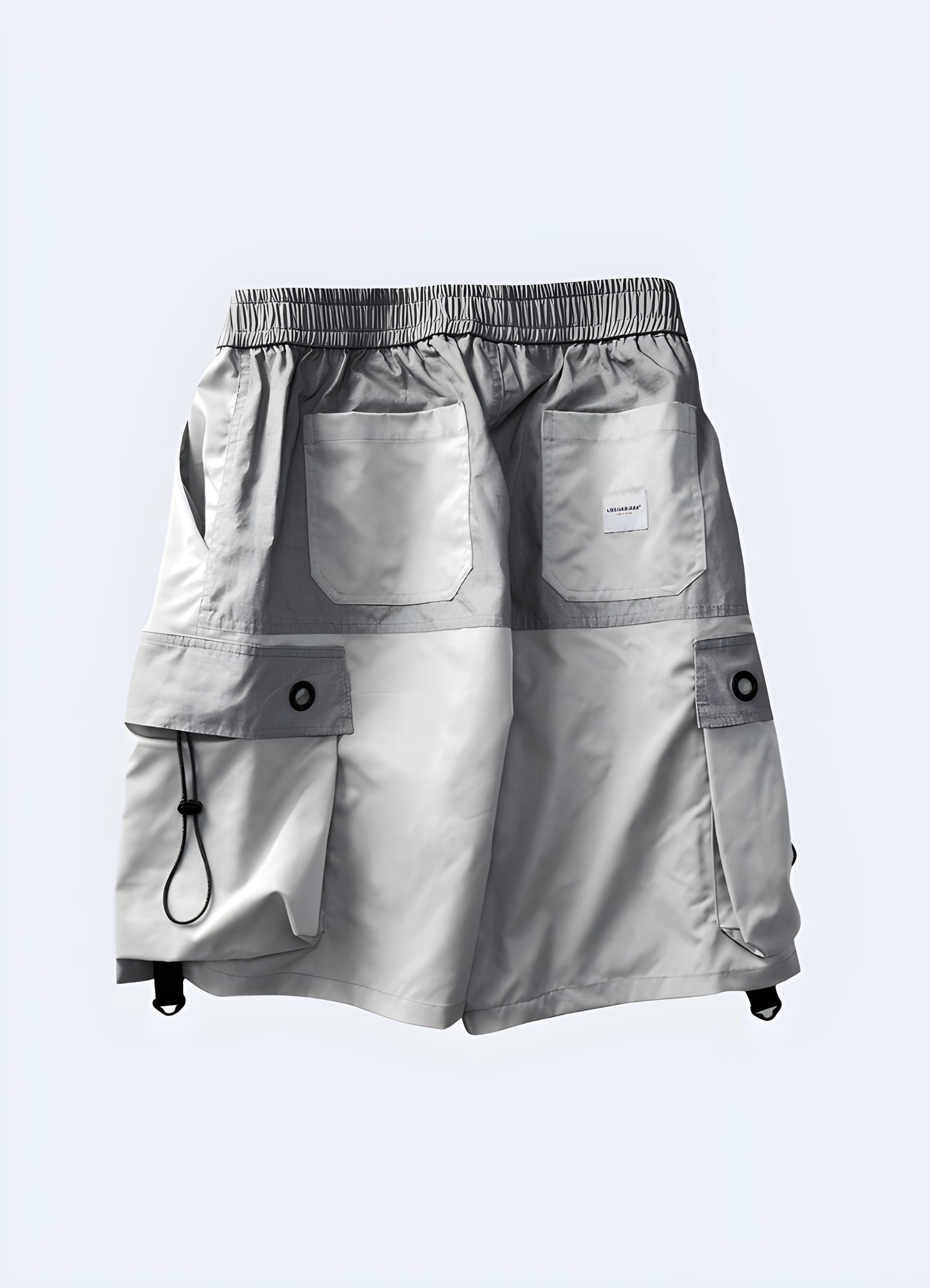 Integrated buckle belt men_s jogger shorts silver.