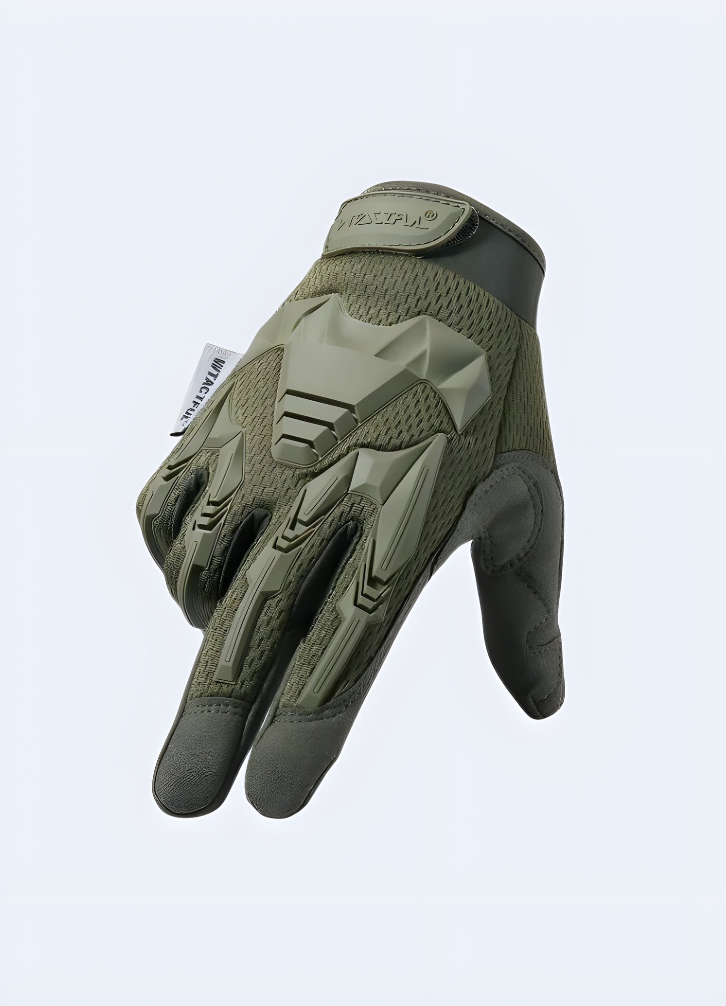 Front view of military full-finger tactical gloves in green. 