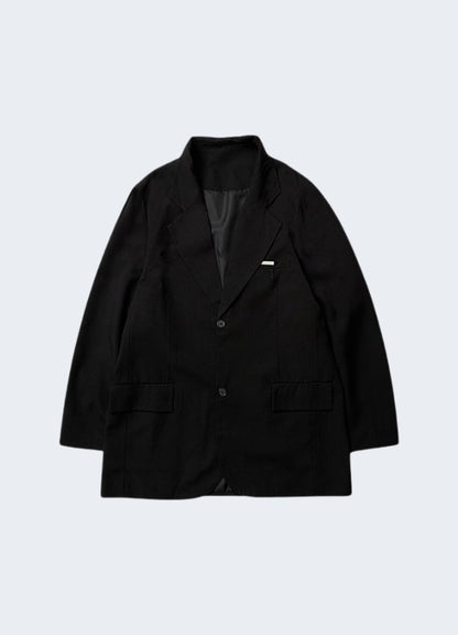 Sleek minimalist blazer black front side.