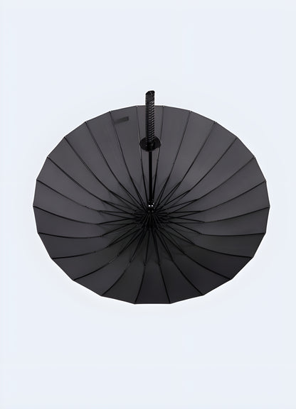 Front view of a ninja sword umbrella with 24 ribs, showcasing its robust and sturdy construction, available in the AU.