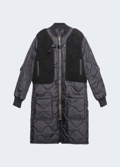 Oversized streetwear sherpa black jacket front view.