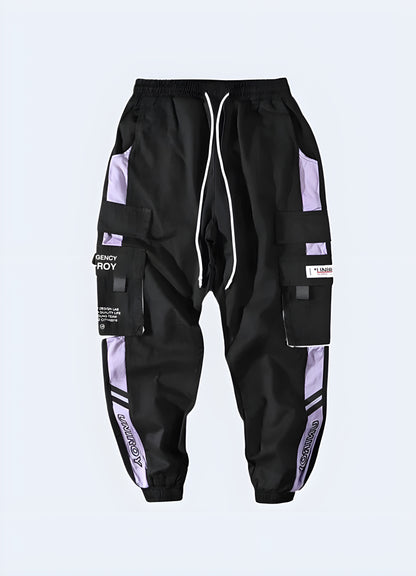 Tailored fit for men purple techwear pants.