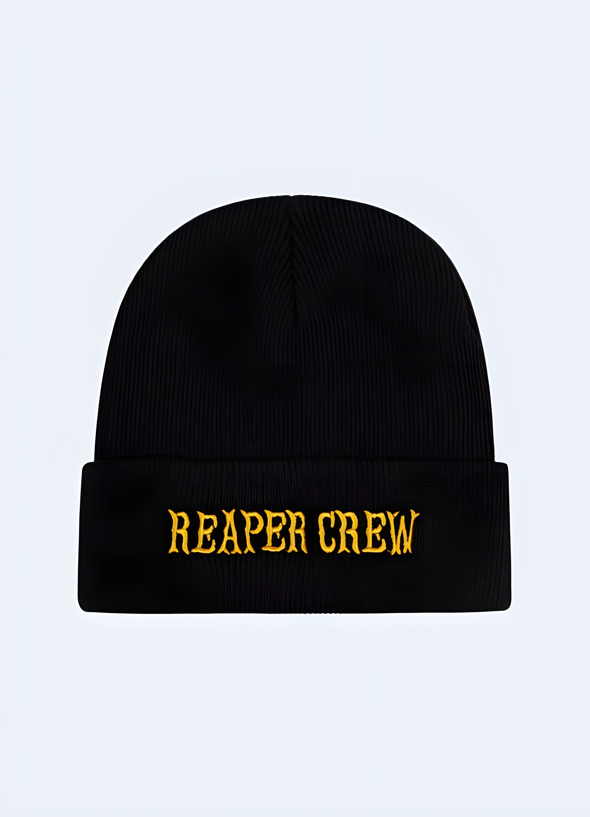 Front view of a model wearing a Reaper Crew beanie