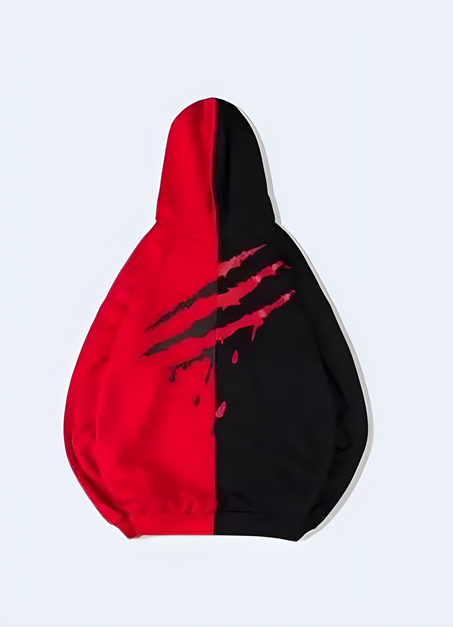 Turn heads in this bold red and black split hoodie.