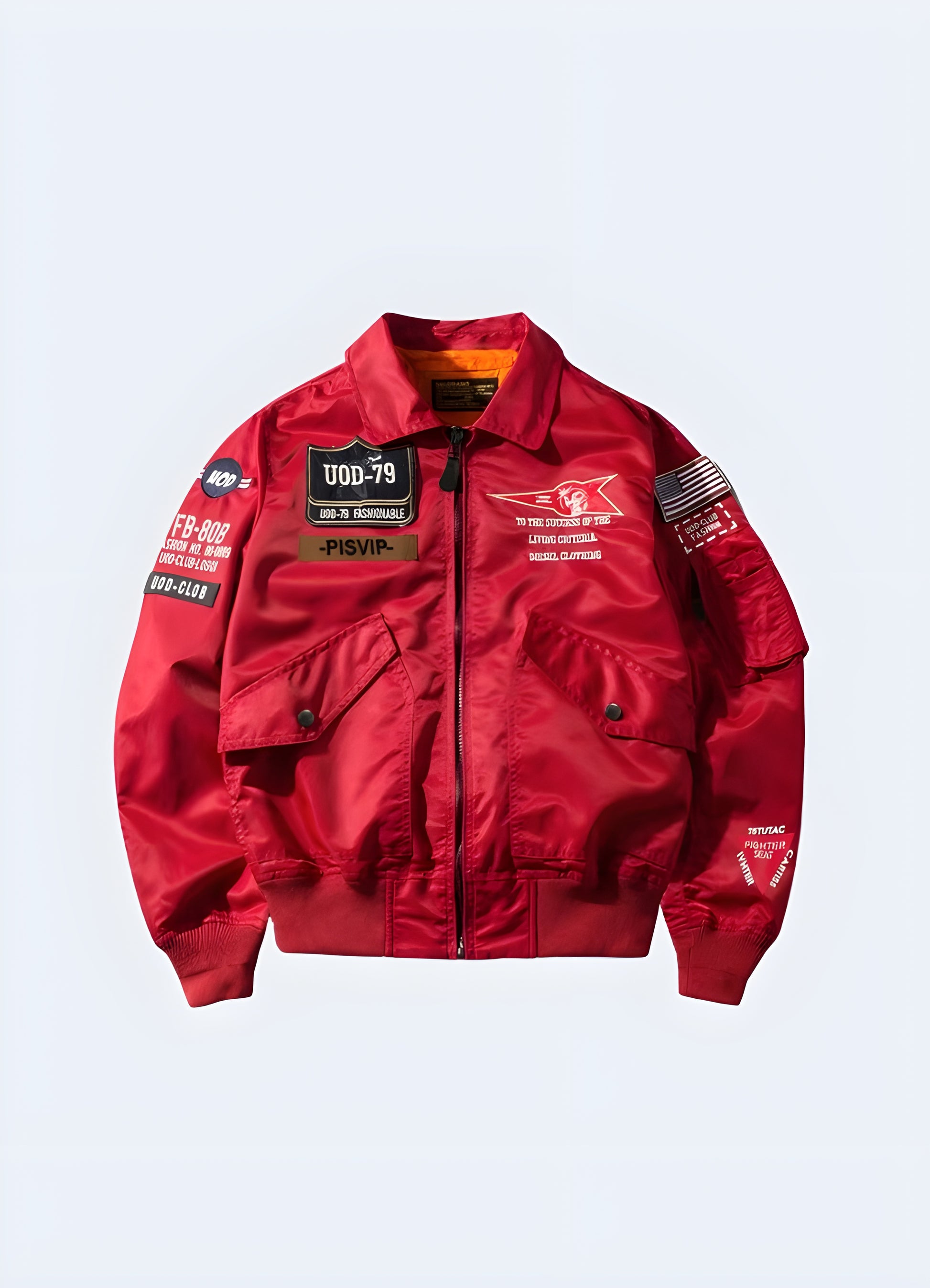 True to size fit red techwear jacket front view.