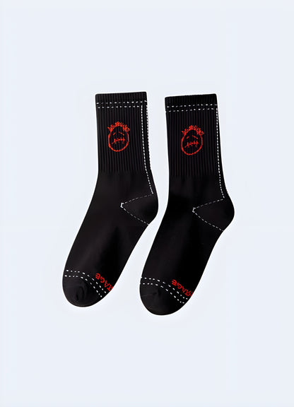Express your downcast mood in style with these expressive sad face socks.