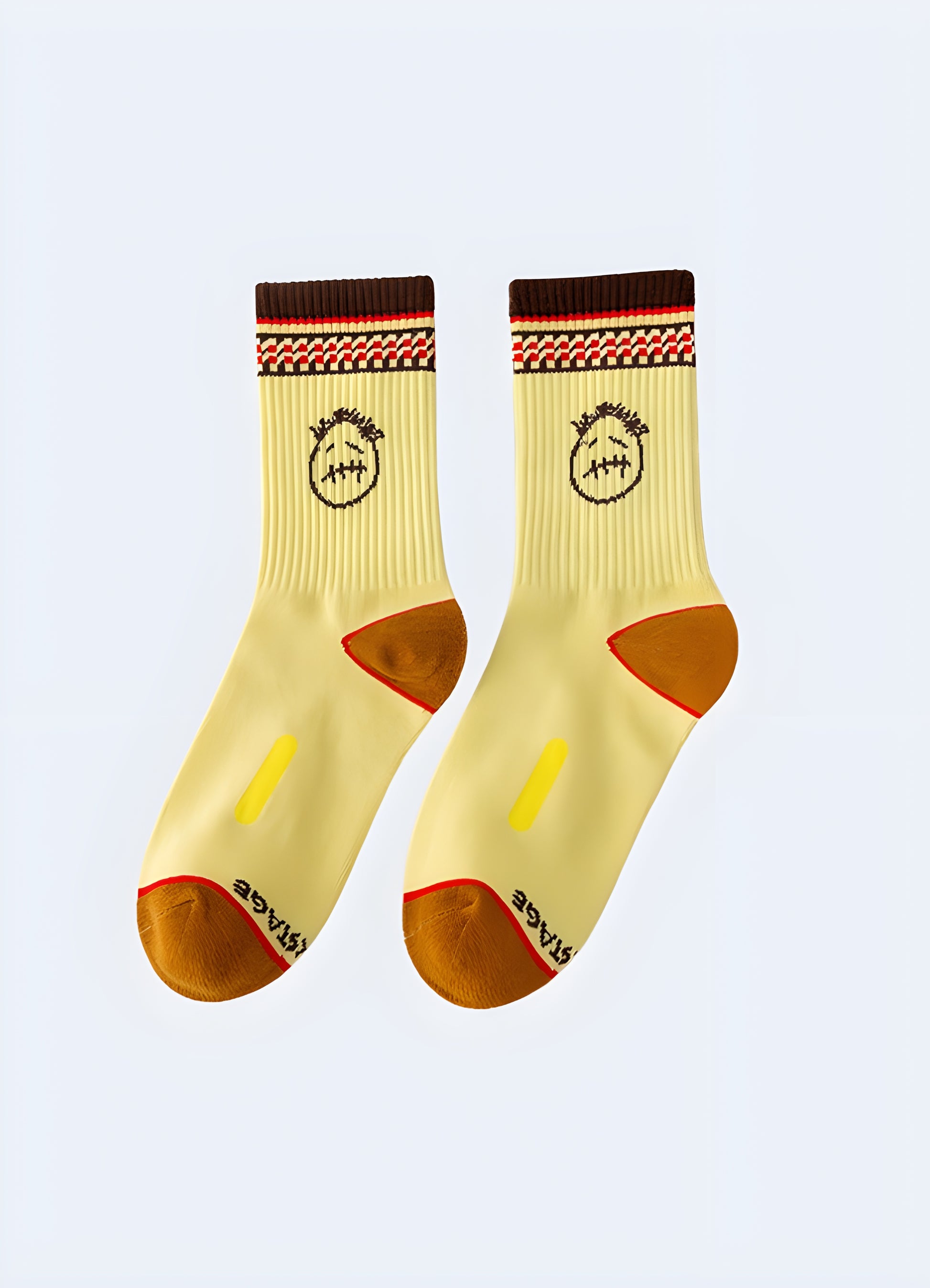 Channel your inner movie marathon master with these cozy sad face socks.
