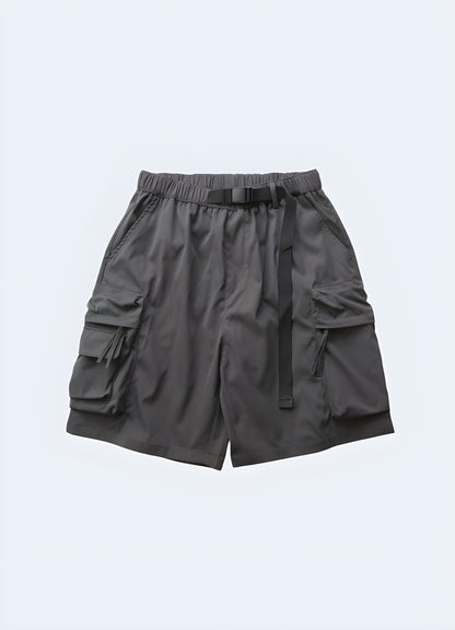 Elastic waistband & drawstrings for a perfect fit samurai shorts grey.