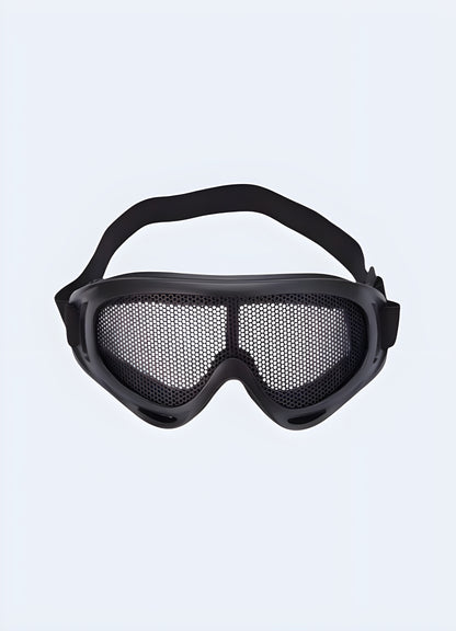 Edgy futuristic protective goggles smoked lens for mysterious look.