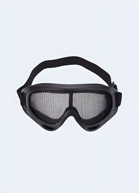 Edgy futuristic protective goggles smoked lens for mysterious look.