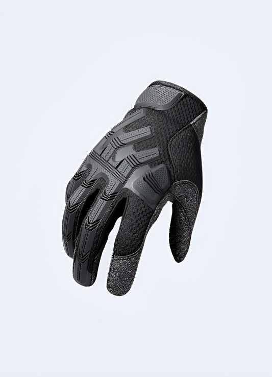 Full finger futuristic gloves sci-fi black front view.