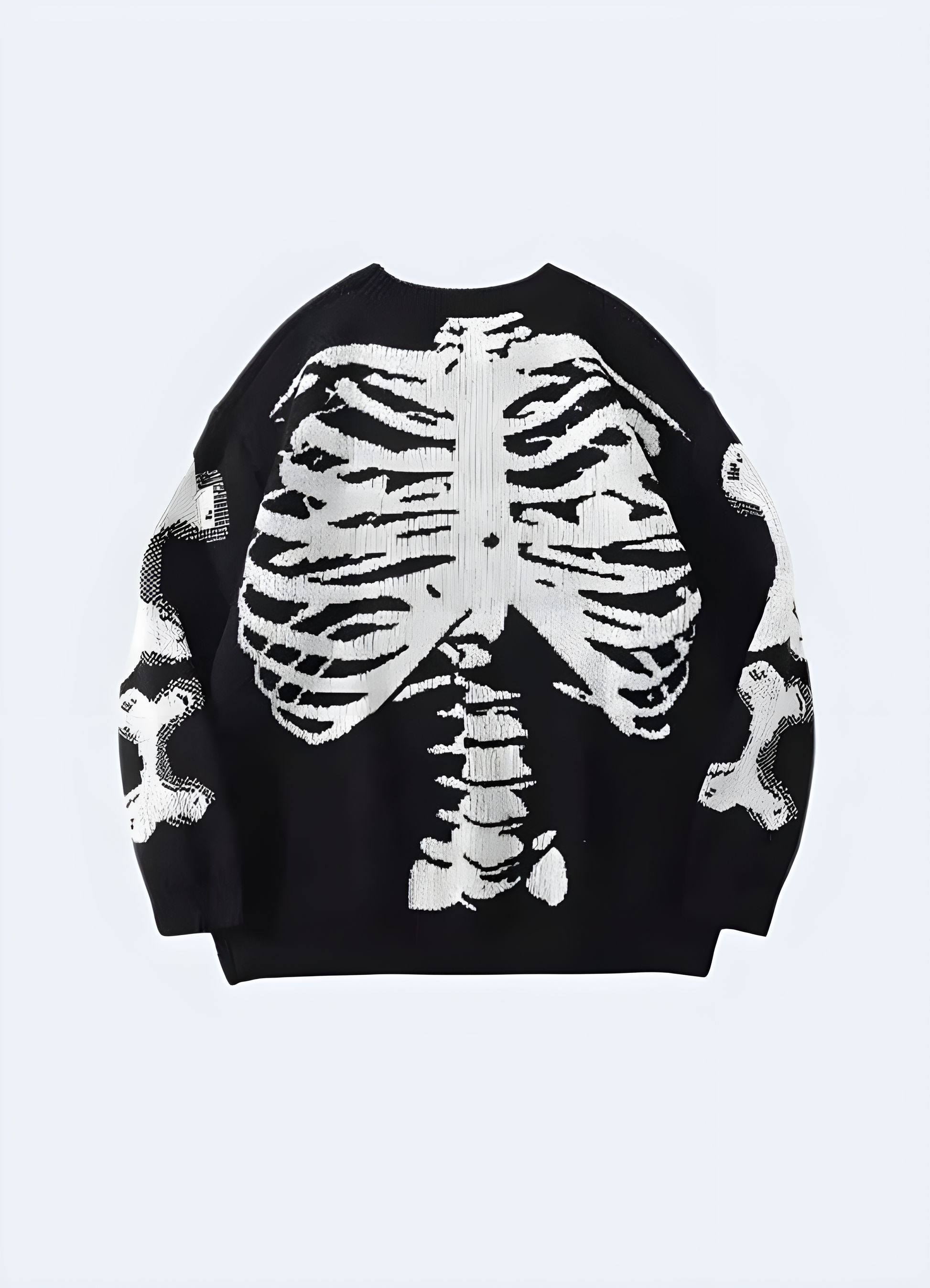 Skeleton rib knit pattern sweater.