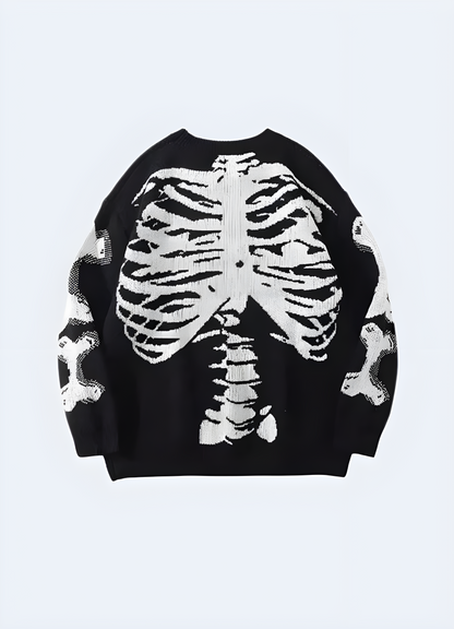 Skeleton rib knit pattern sweater.