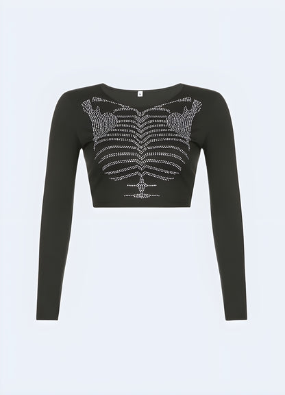 O-neck collar style skeleton t-shirt women.