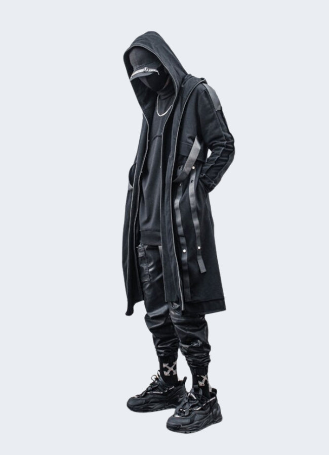 Experience unrestricted movement and comfort in this tailored techwear overcoat.