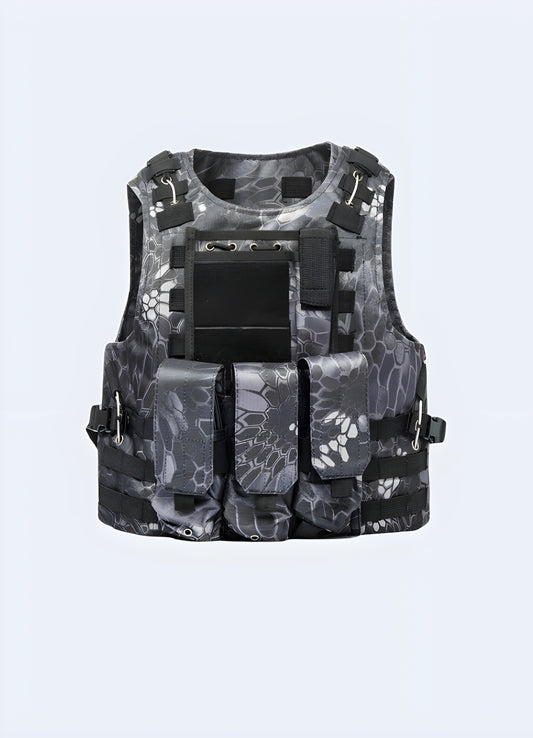 Tactical vest teacher strapped twist front view.